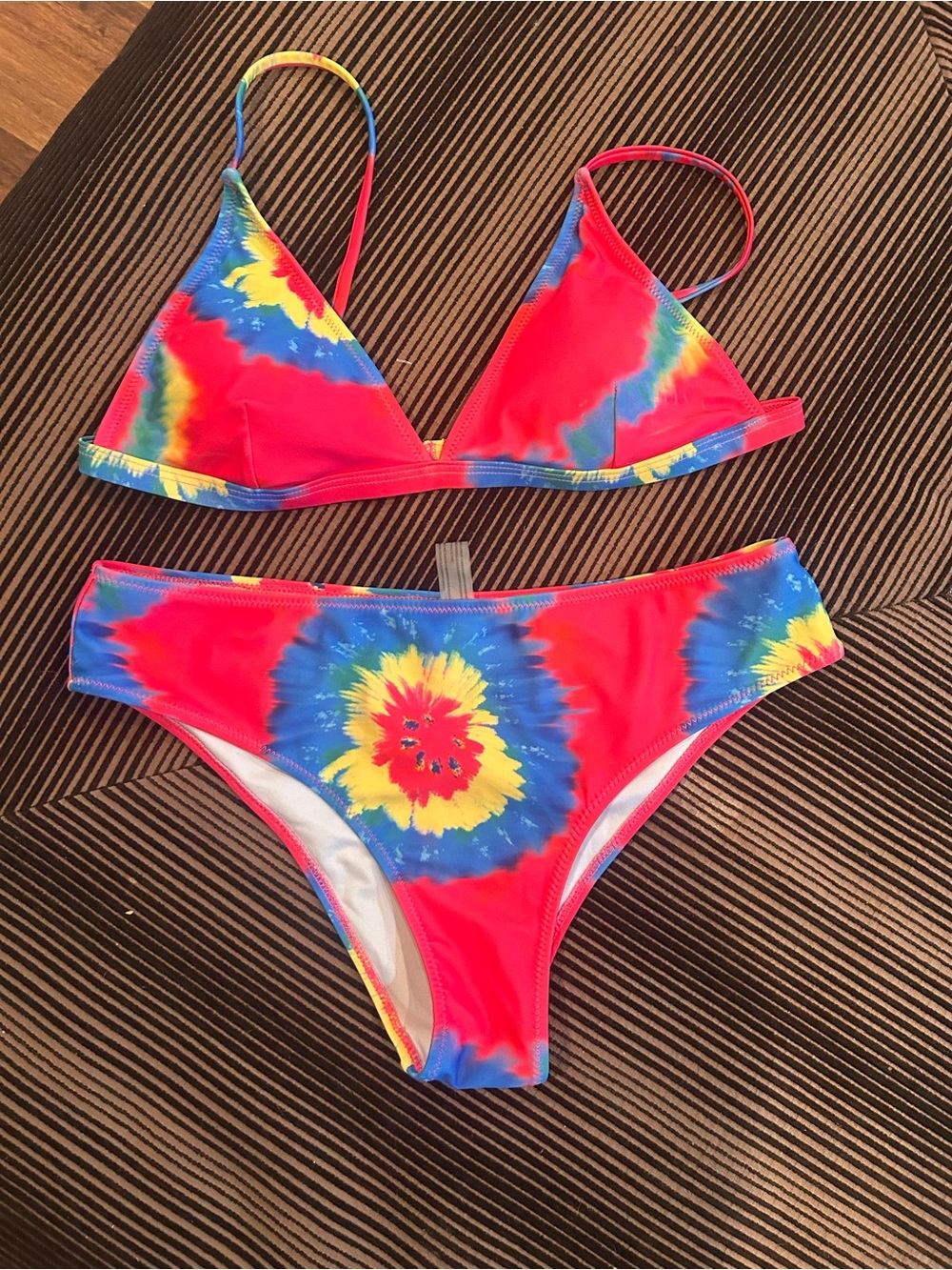 SHEIN Bright Tie-Dye Pink Bikini with Blue & Yellow Accents